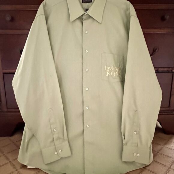 Arrow long sleeved button down shirt satin green twill “I love that for you” XL - Picture 4 of 11